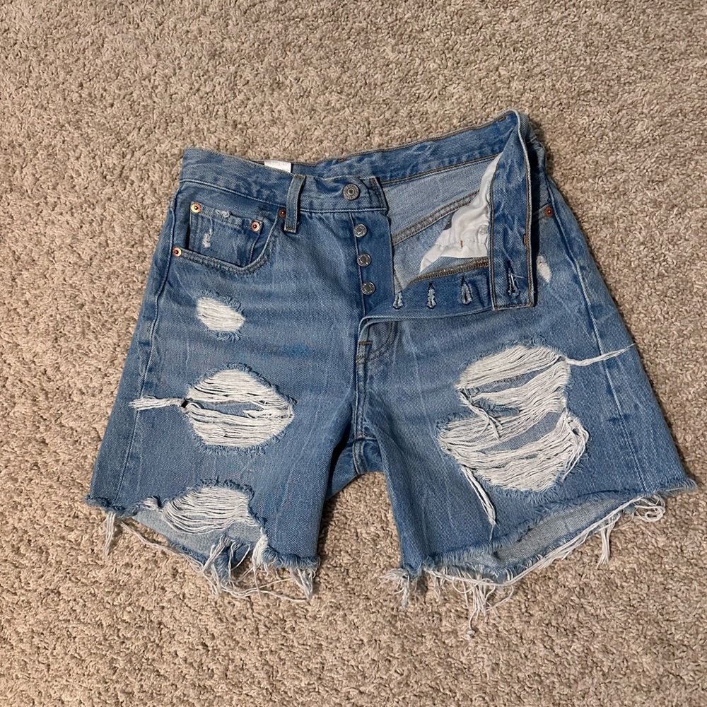 LEVI 501 Distressed High-Rise Button-Fly Denim Cutoff Shorts